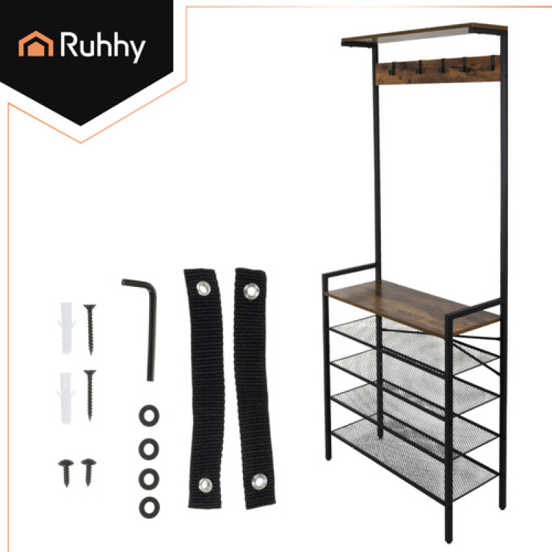 Standing shelf with hanger, 183.5x31.5x68 cm