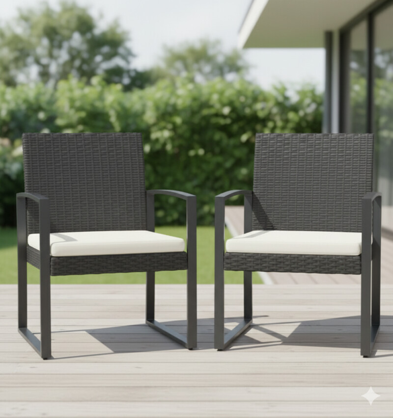 Rattan garden arm chair 57x56x84 cm, charcoal 2 pcs.