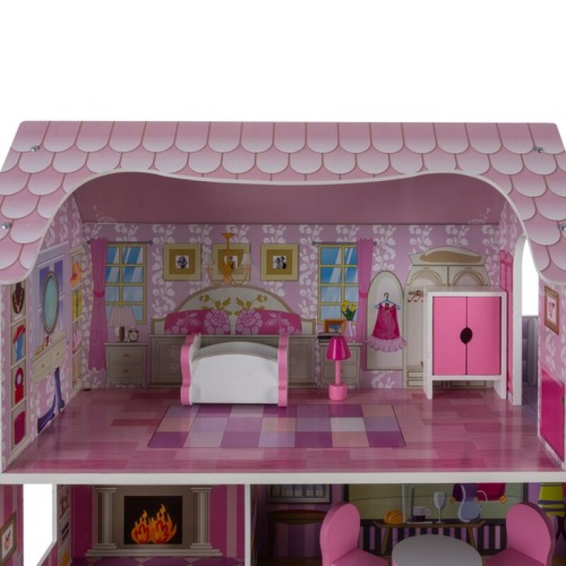 Wooden dollhouse with accessories, 70x62x27 cm