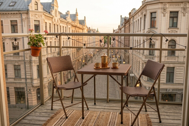 Square plastic folding table with a rattan design 86x86x74 cm + 2 chairs