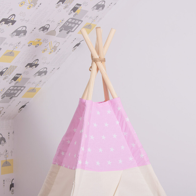 Kids play tent with cushions, pink with stars, 160 x 120 x 100 cm