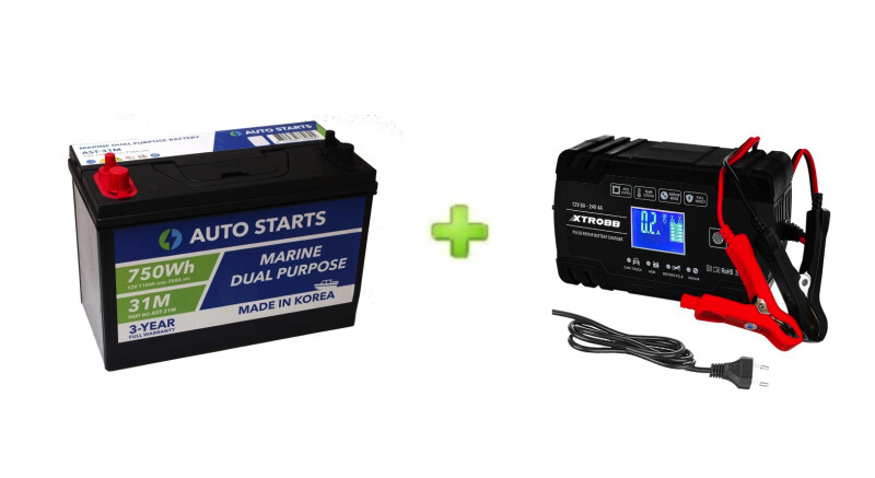 Marine Dual Purpose Battery 110Ah + XTROBB зарядное устройство 8A/4A