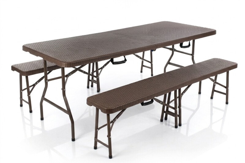 Saliekams galds ar rotangpalmas dizainu 183x76 cm + 2 soli
