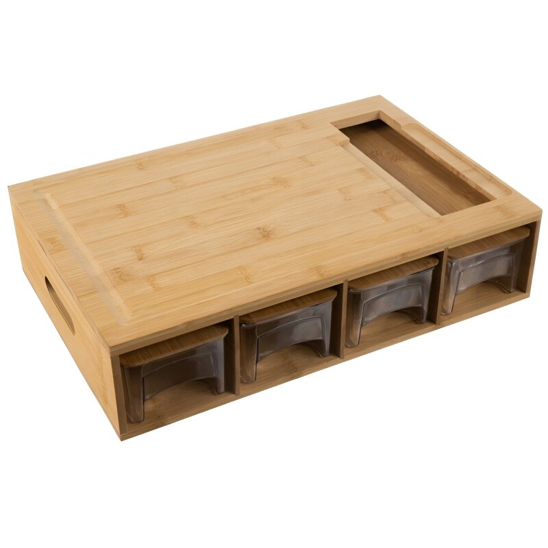 Bamboo board with 4 containers and graters