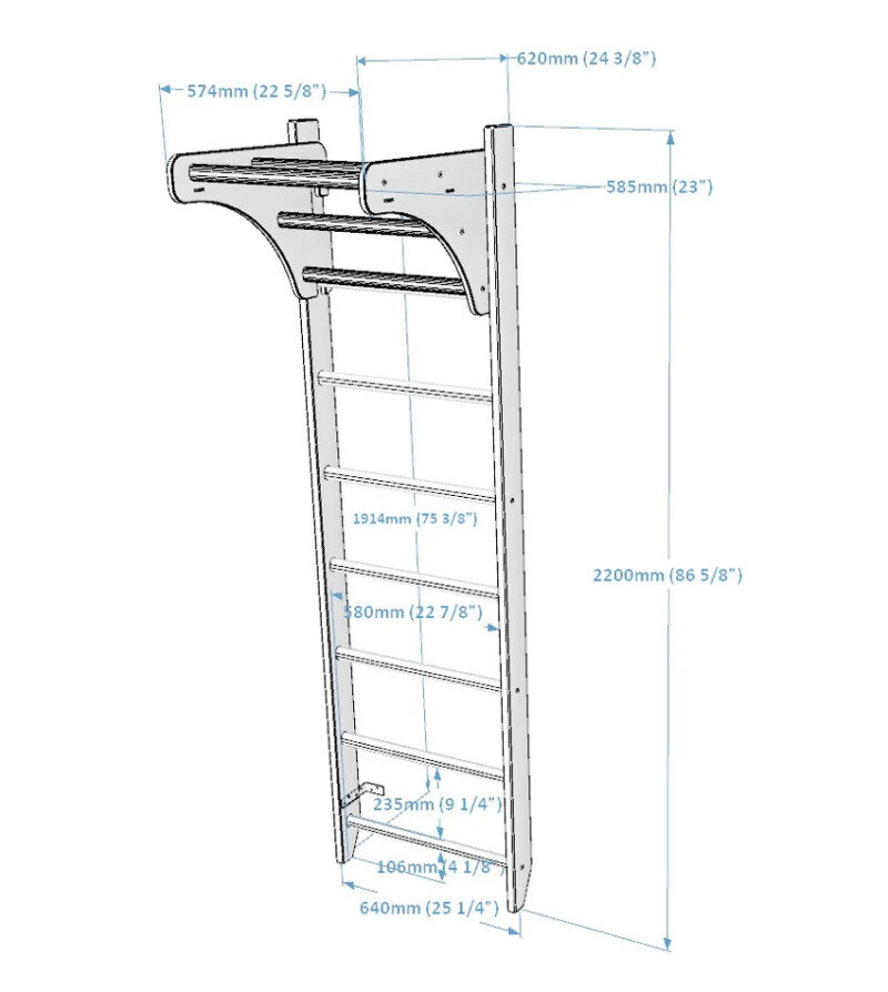 Wooden pull-up bar for Swedish Ladder 65 cm