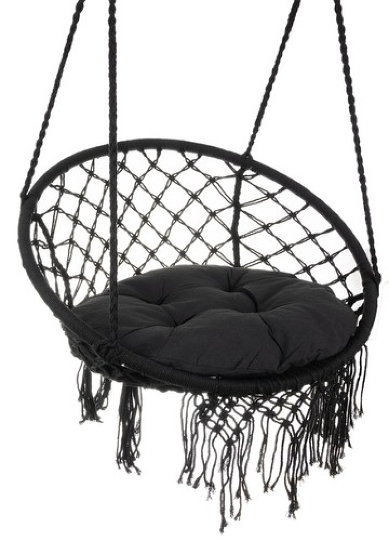 Hanging woven Macrame swing with pillow 2m, black round