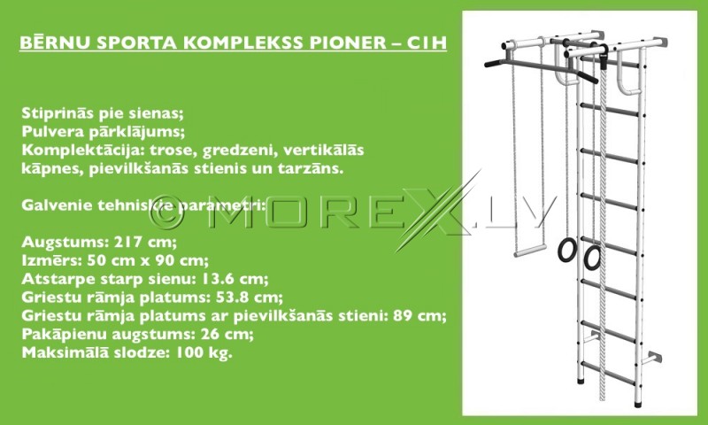 Bērnu sporta komplekss Pioner-C2H zili-dzeltens (zviedru siena)