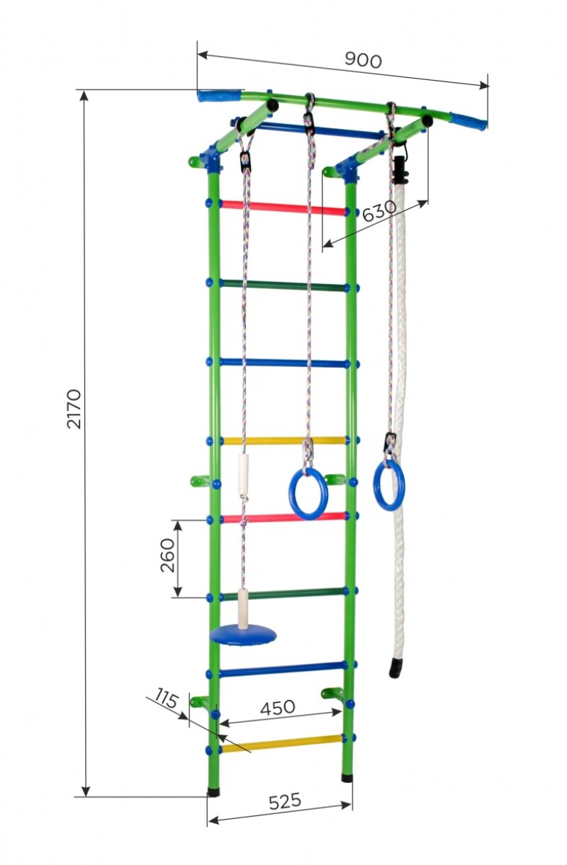 Детская шведская стенка START-1 белый-радуга, 217x90x52 см