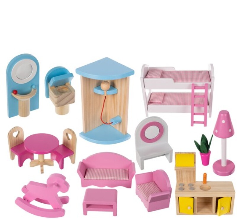 Wooden dollhouse with accessories, 90x59x29 cm