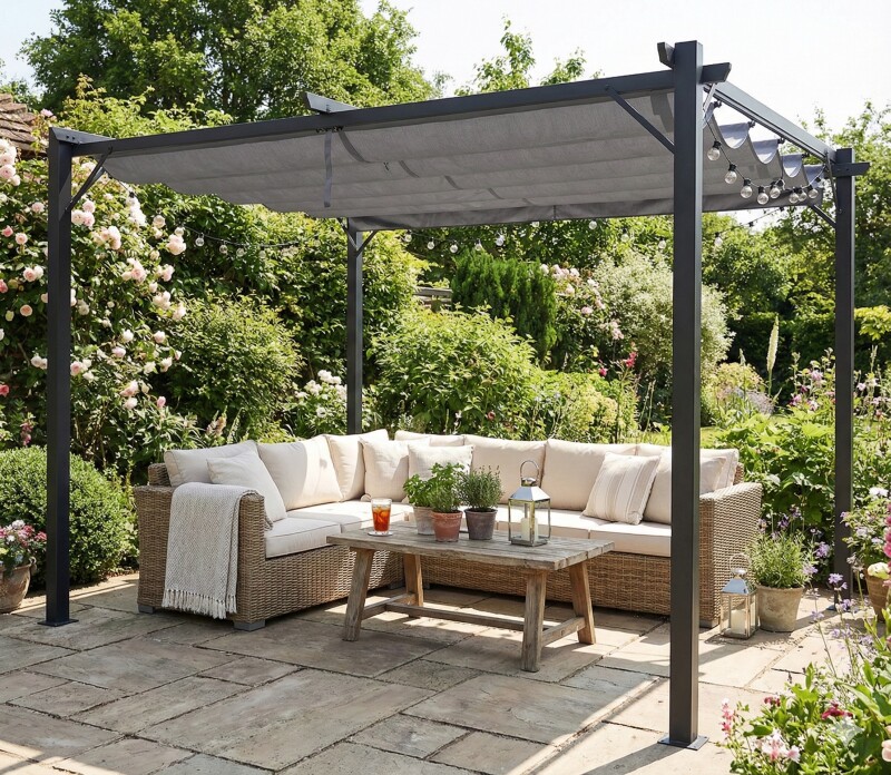 Garden Pergola 3x3m with Sliding Canopy