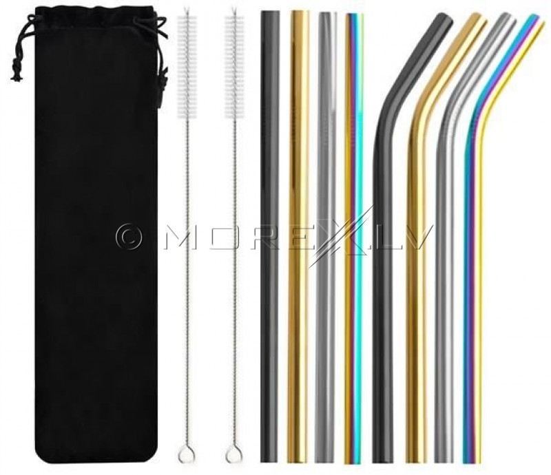 Metal drinking straws, assorted colours (8 pcs)