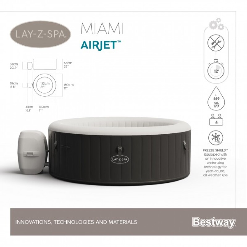 Bestway LAY-Z-SPA Miami AirJet - sūkurinis baseinas 2-4 asmenims (60001)