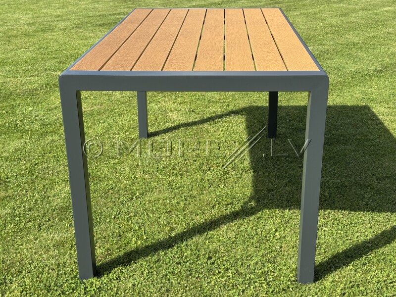 Outdoor dining table with wood texture, 150x80x74 cm