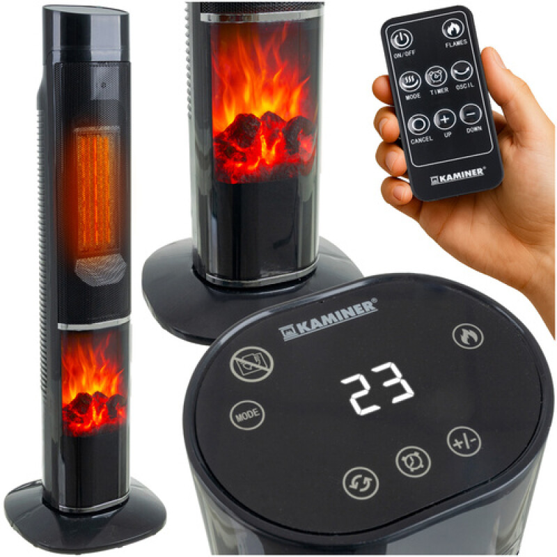 Electric Heater with fireplace effect 2000W with timer, black
