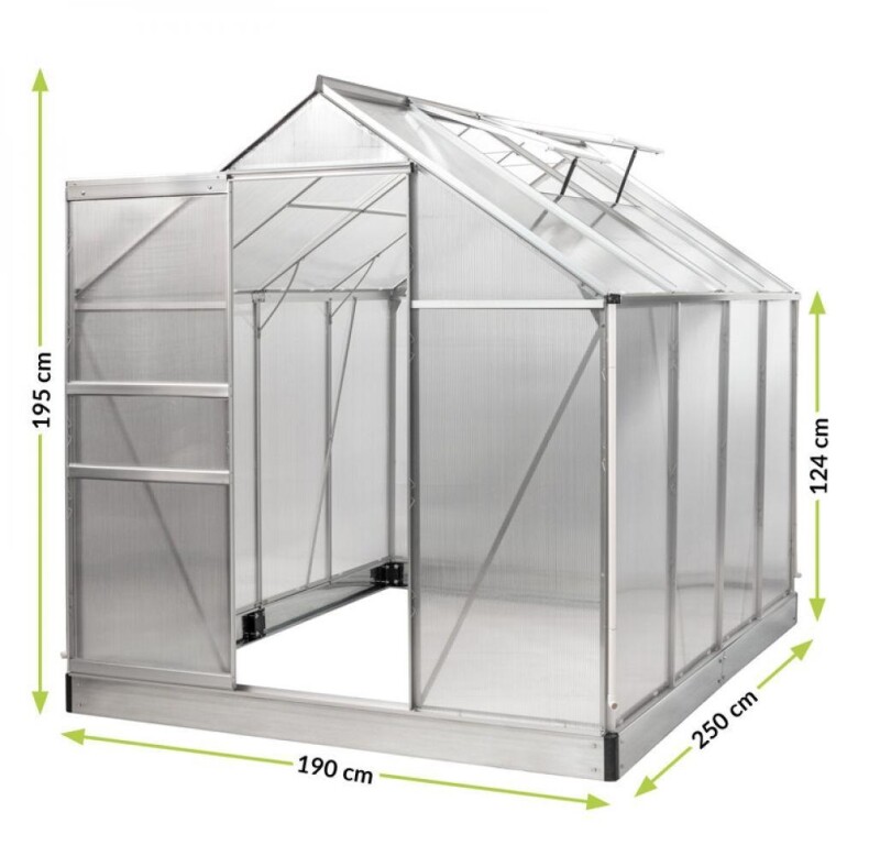 Polükarbonaadist kasvuhoone 4.75m² (1.9x2.5m)