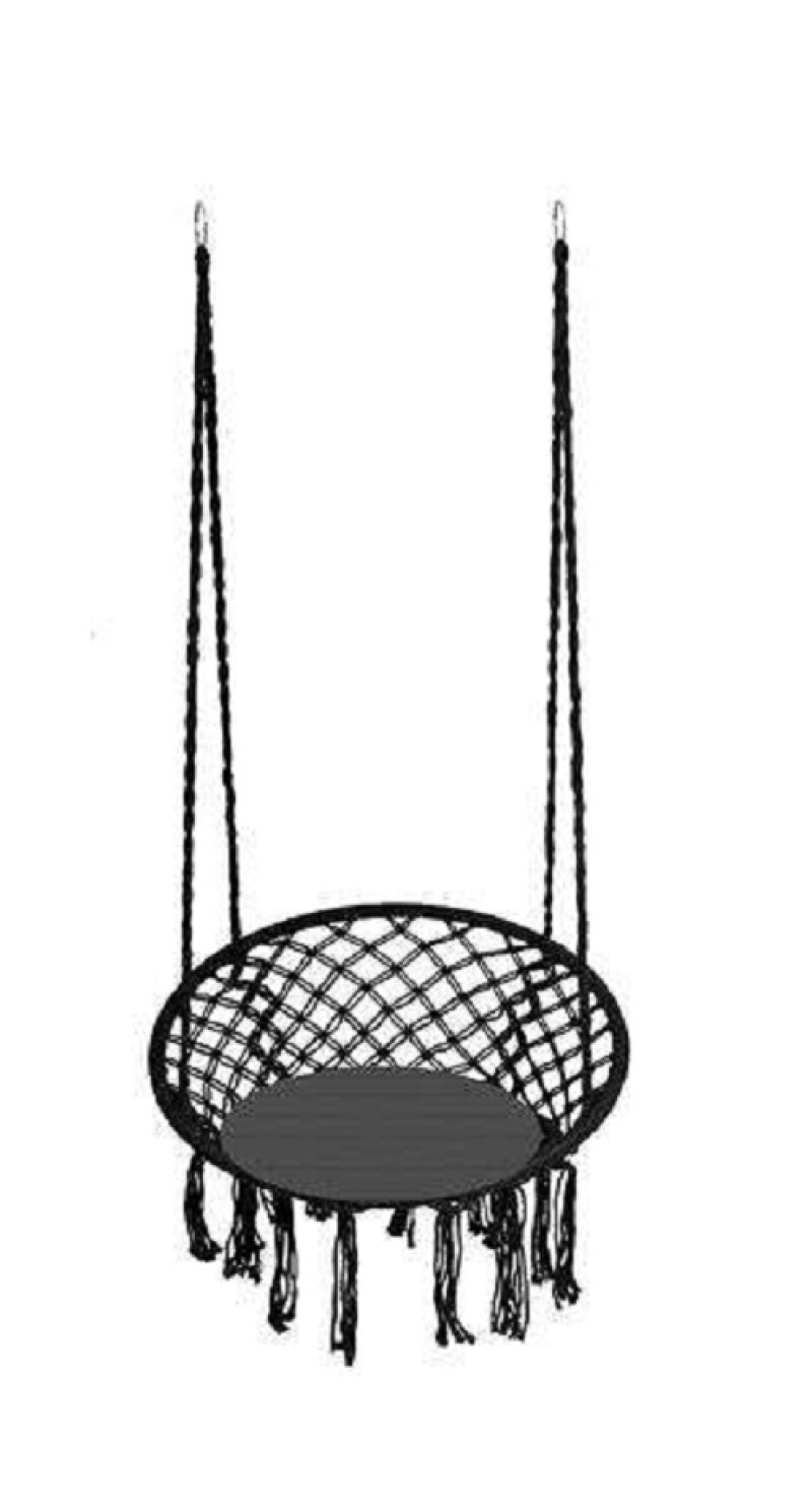 Hanging woven Macrame swing with pillow 2m, black round