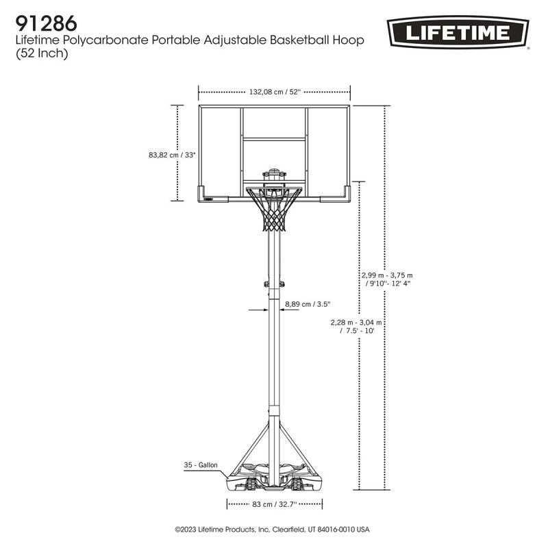 LIFETIME 91286 Basketball set (2.28 - 3.05m) (with Power Lift!)