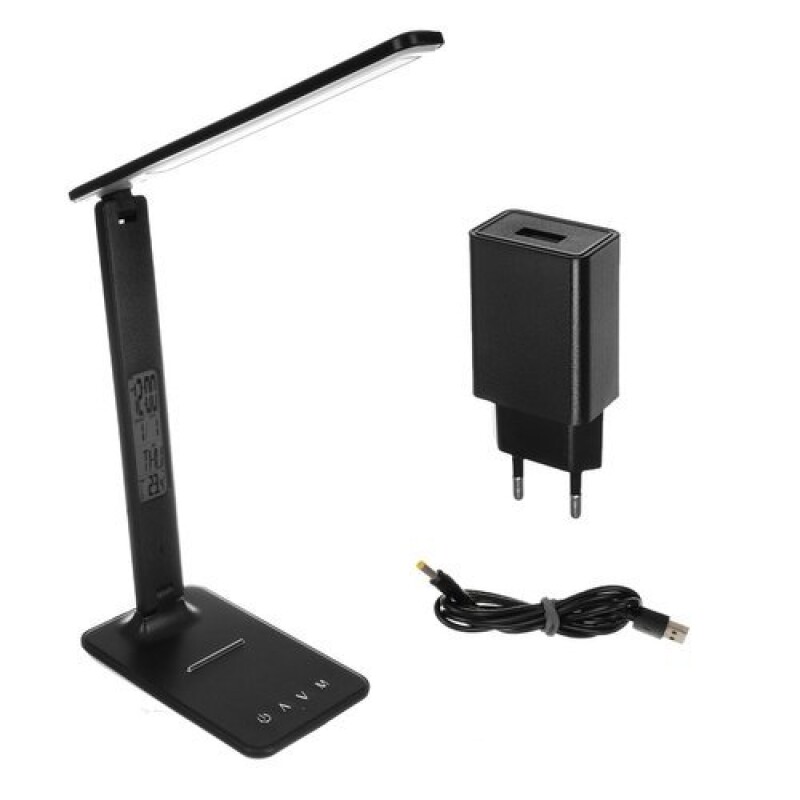 Desk lamp with weather station, black