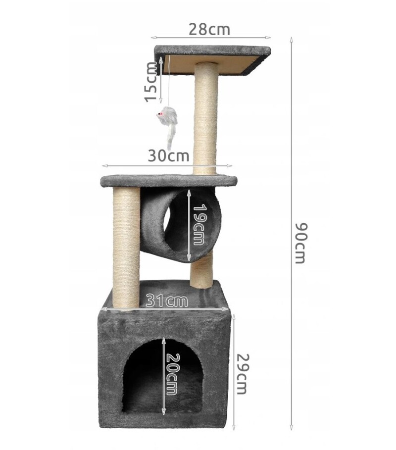 Kaķu māja nagu asināmais 90 cm, pelēks