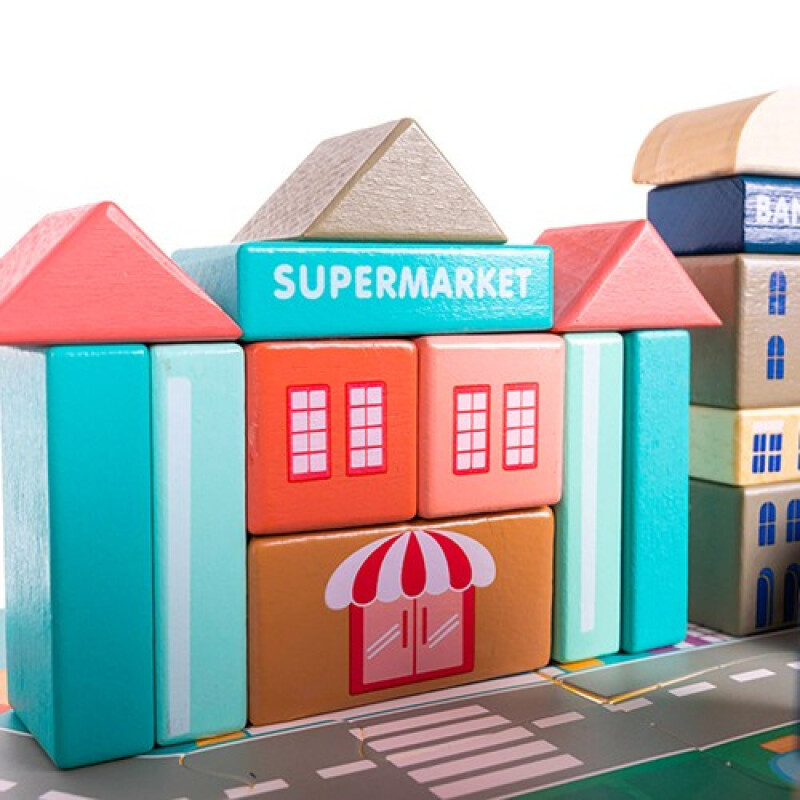 Koka klucīšu komplekts PILSĒTA 115 gab.