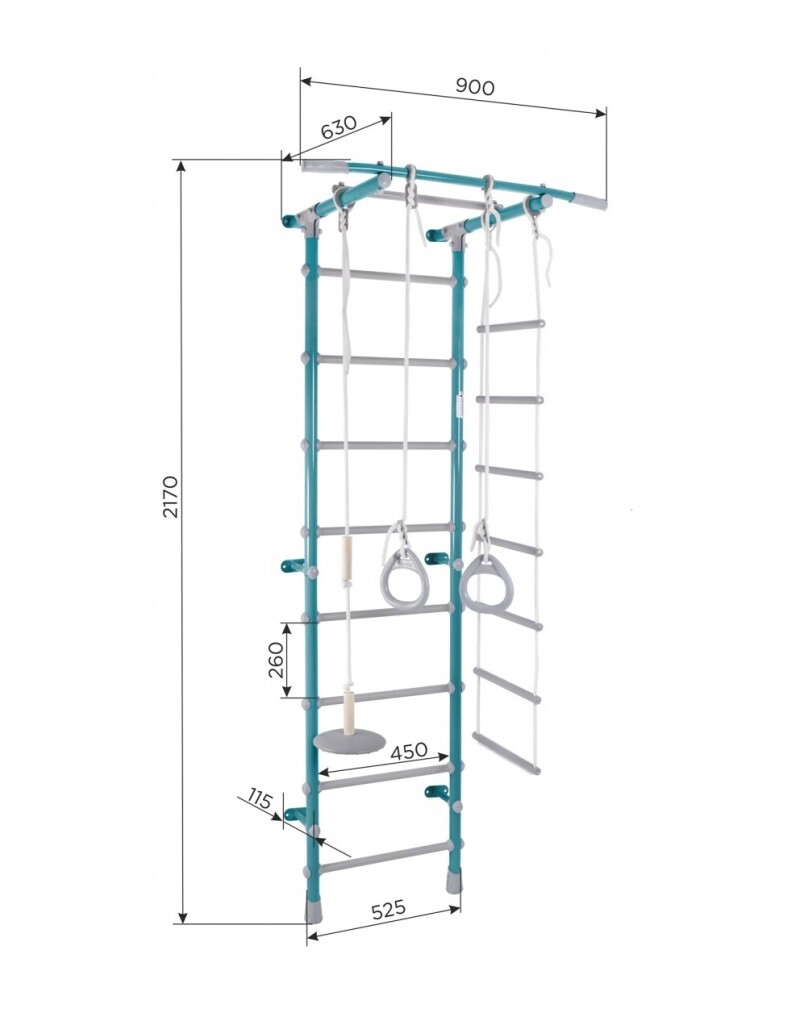 Swedish wall for children PASTEL-1 turquoise-grey 217x52,5 cm