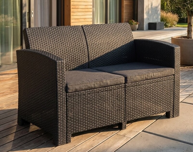 Double rattan garden sofa 120 cm, grey