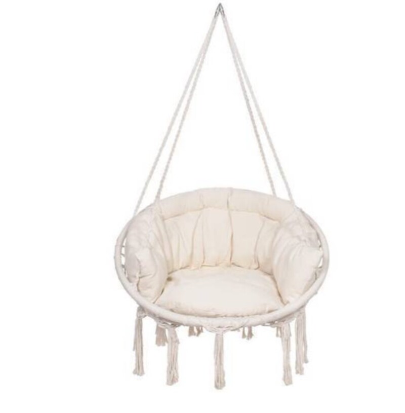 Hanging woven Macrame swing with pillow 1.20m, beige round