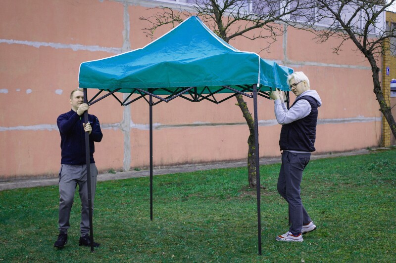 Pop Up Saliekamā nojume 2x2 m, ar sienām, Tumši zaļa, H sērija, tērauds (tents, paviljons, telts)