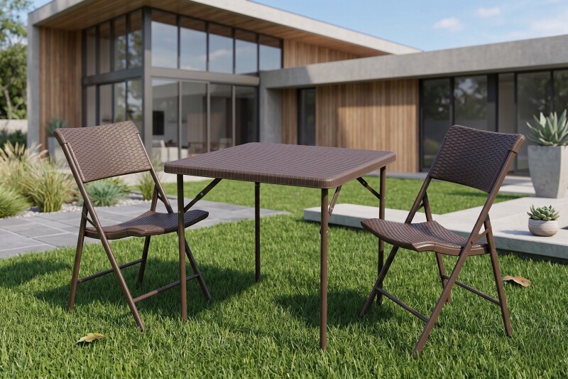 Square plastic folding table with a rattan design 86x86x74 cm + 2 chairs