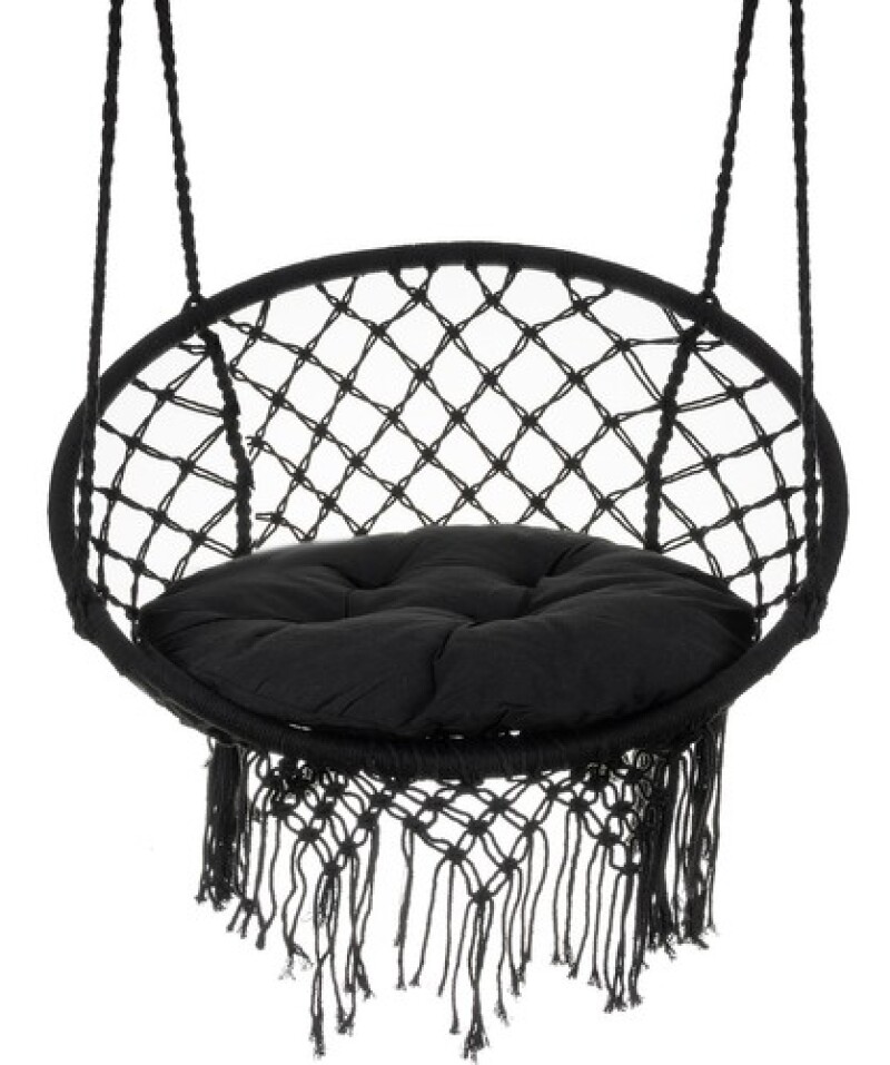 Hanging woven Macrame swing with pillow 2m, black round