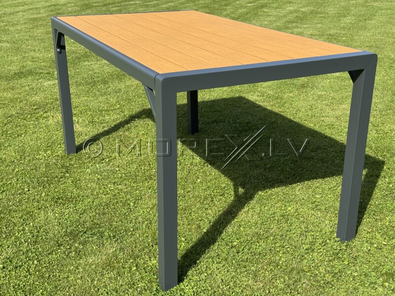 Outdoor dining table with wood texture, 150x80x74 cm