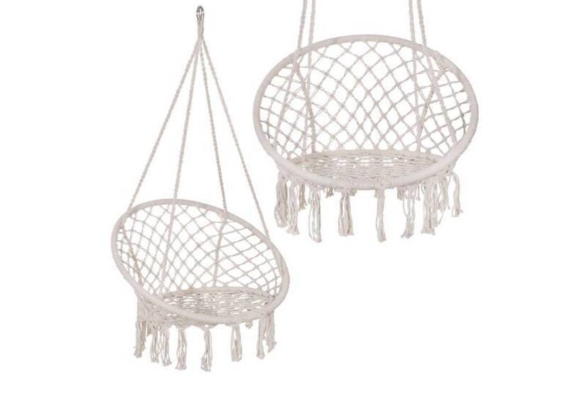 Hanging woven Macrame swing 1.20m, beige round