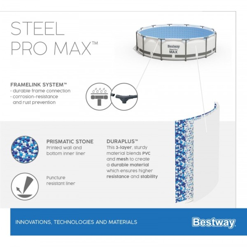 Karkasinis baseinas Bestway Steel Pro Max Set 457x122 cm, su filtruojančiu siurbliu ir priedais (56438)