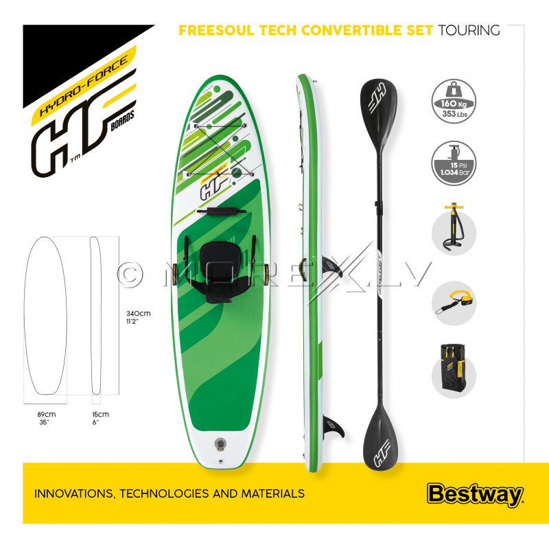 SUP board Bestway Freesoul Tech Convertible 65310, 340x89x15 cm