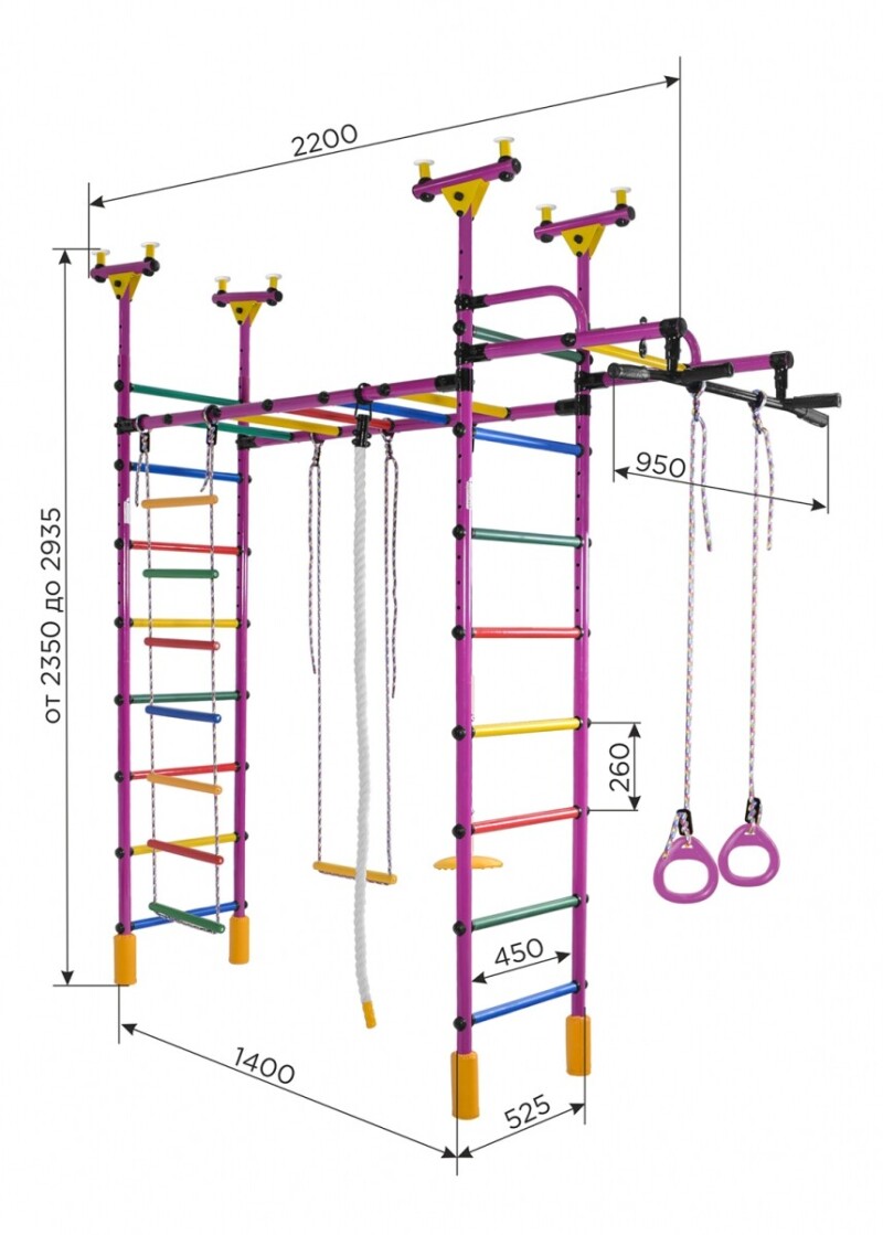 Sporto kompleksas, gimnastikos sienelė ELEPHANT balta juoda, 235-293x52,5 cm