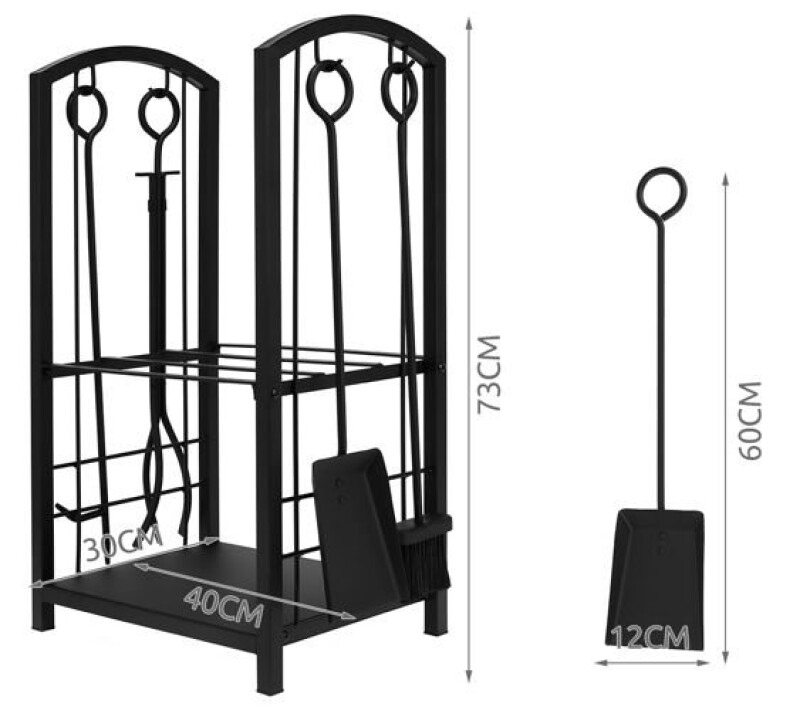 Fireplace tools in 4 pcs set with shelf