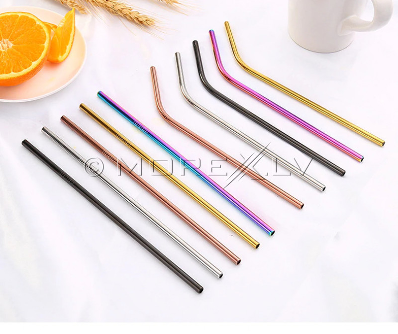 Metal drinking straws, assorted colours (8 pcs)