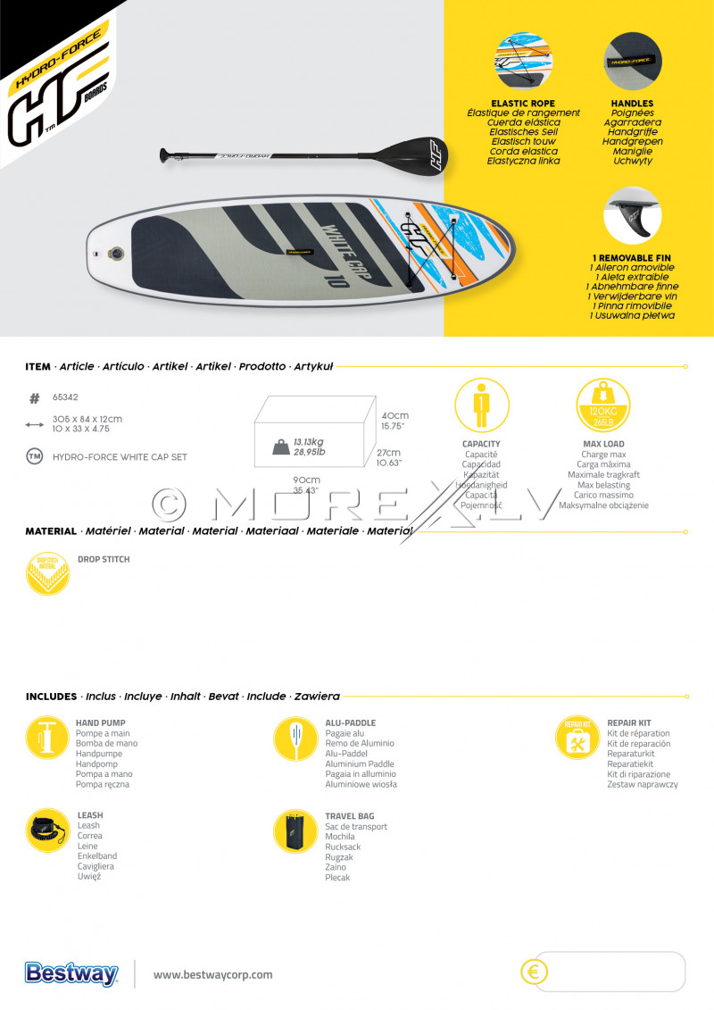 SUP dēlis Bestway White Cap 65342, 305x84x12 cm