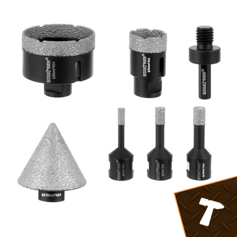 Diamond Core Drill Bit Set, 7-Piece (for Tiles, Concrete, Stone)