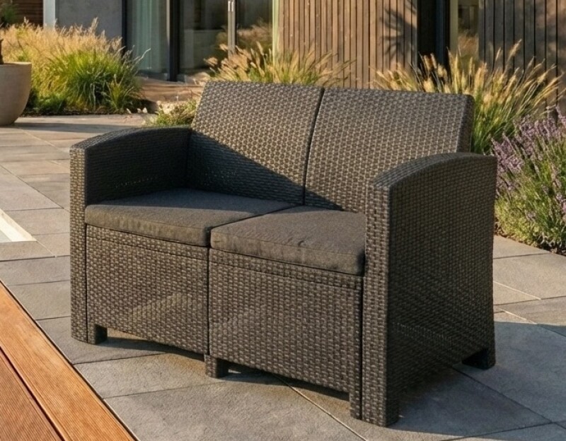 Double rattan garden sofa 120 cm, grey