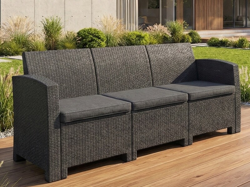 Triple rattan garden sofa 172 cm, grey