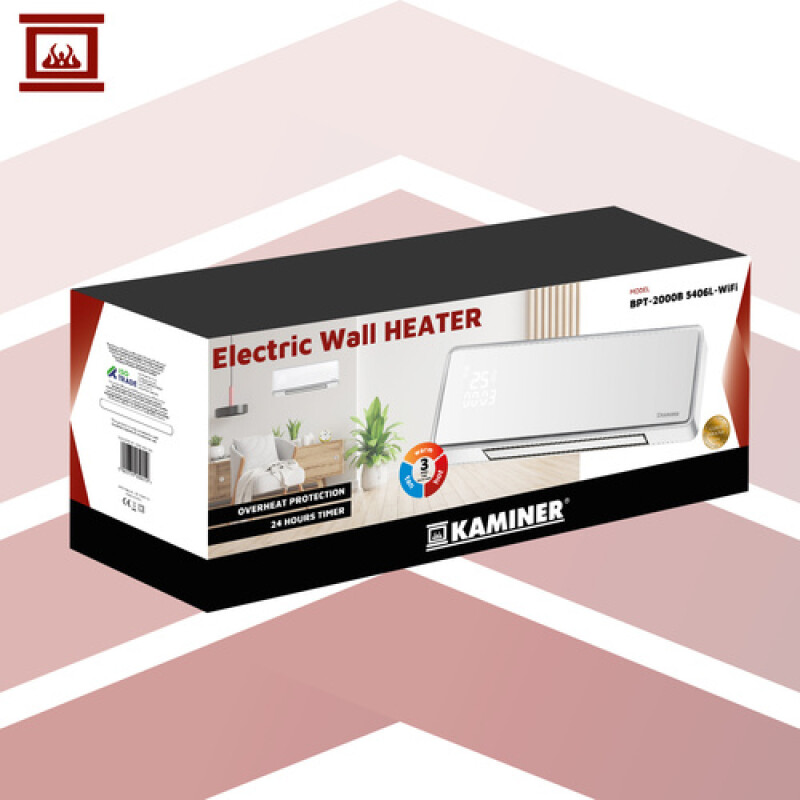 Sienas elektriskais sildītājs 1000W / 2000W ar taimeri, balts