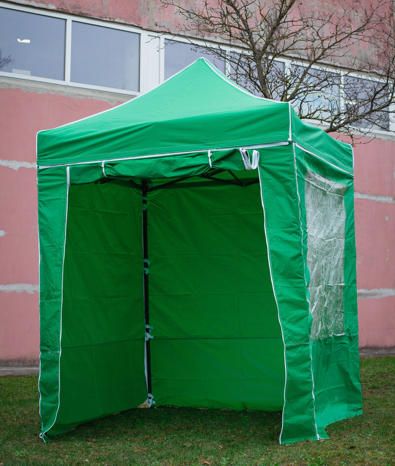 Pop Up sulankstoma palapinė 2x2 m, su sienomis, žalia, H serijos, plieninė (palapinė, paviljonas, baldakimas)