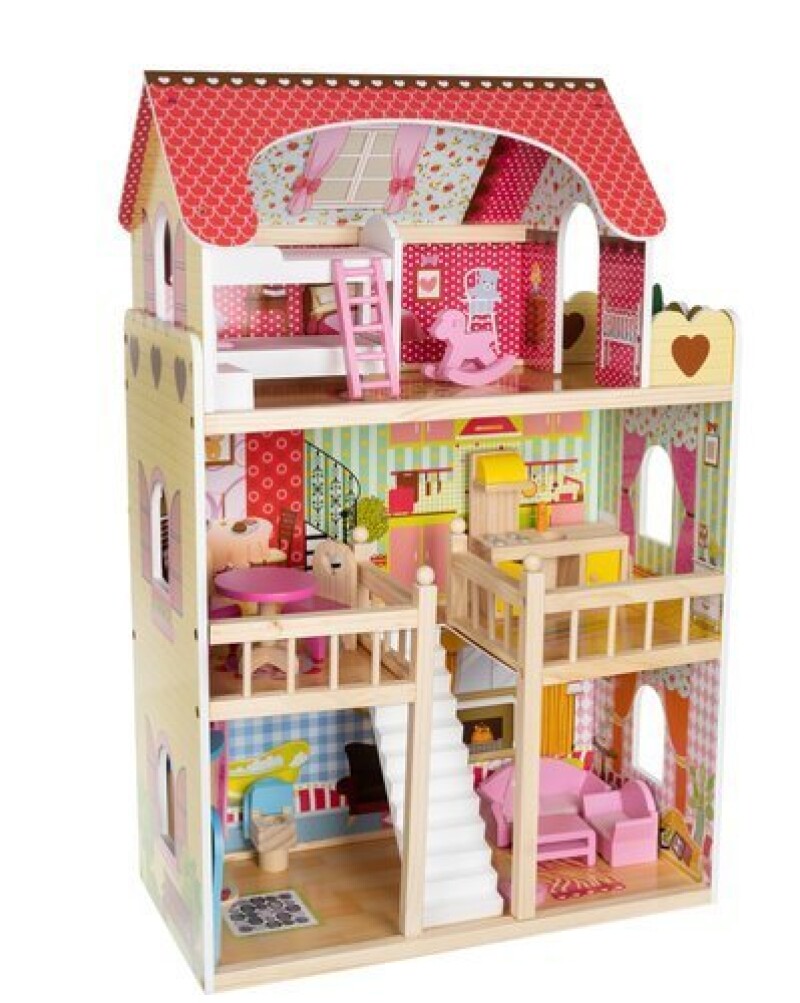 Wooden dollhouse with accessories, 90x59x29 cm