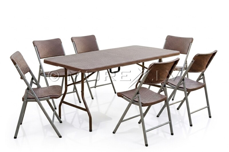 Folding table with a rattan design 183x76 cm + 6 chairs