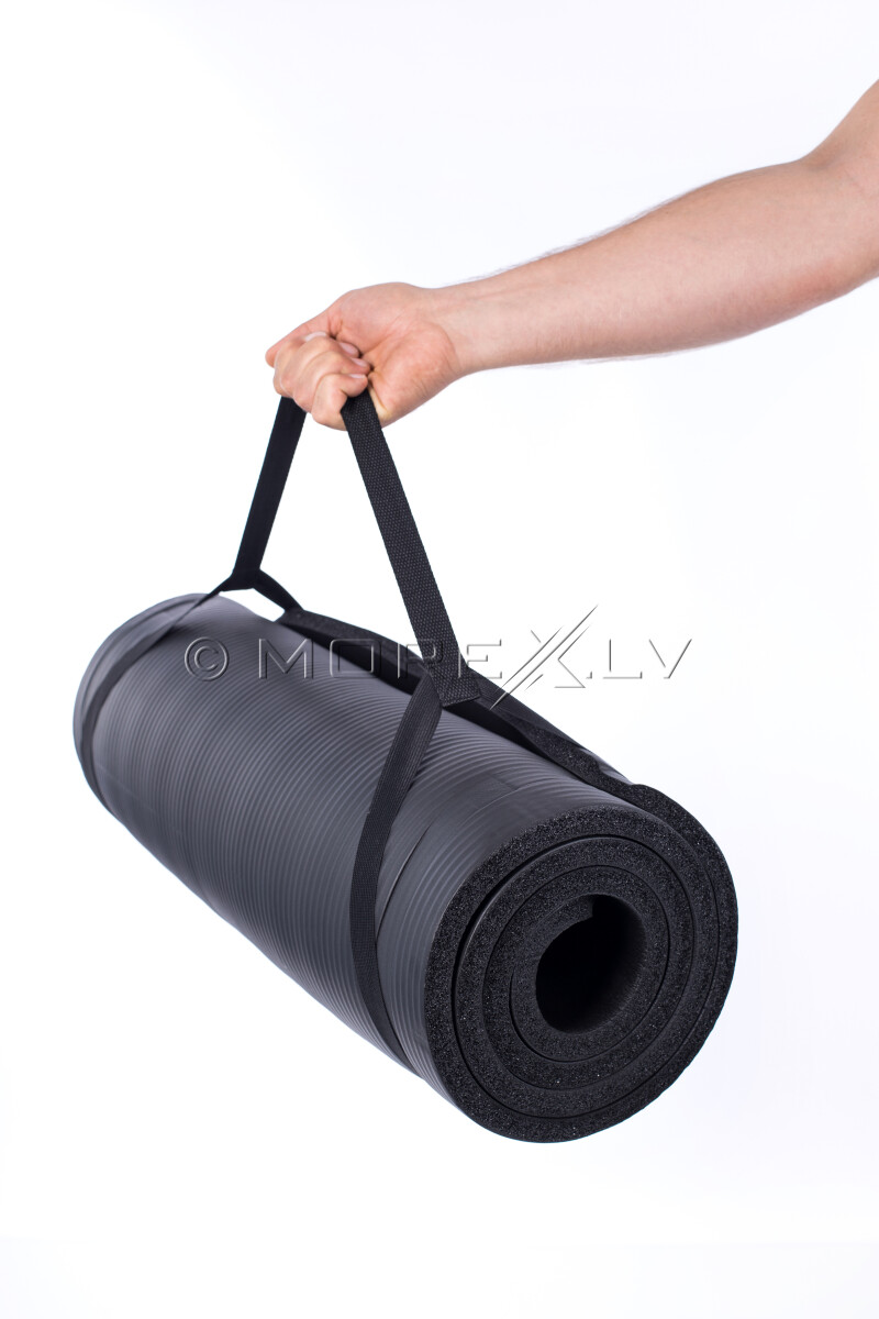 Jogas pilates vingrošanas sporta paklājiņš 179х60х1,5 cm, melns