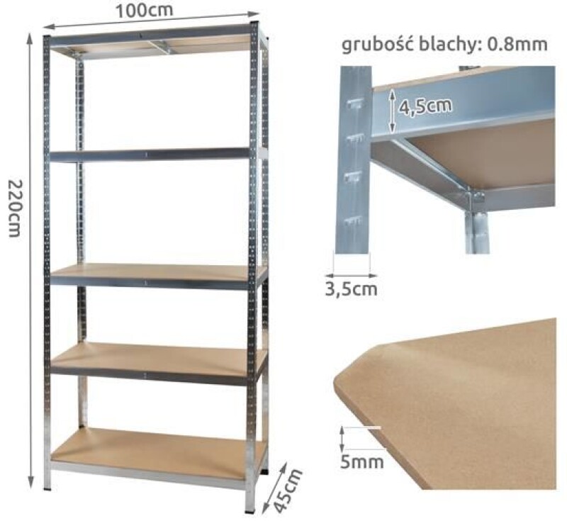 5-level storage rack 220x100x45 cm