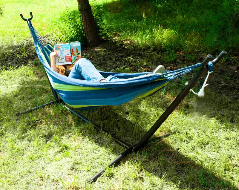 Garden hammock with a frame 200x150 cm, blue-green