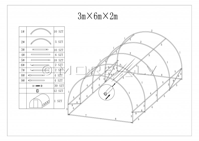 Arch Plastic Film Greenhouse 18m² (3х6m)