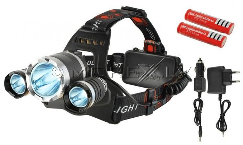 LED headlamp, 4 modes, 3 lamps